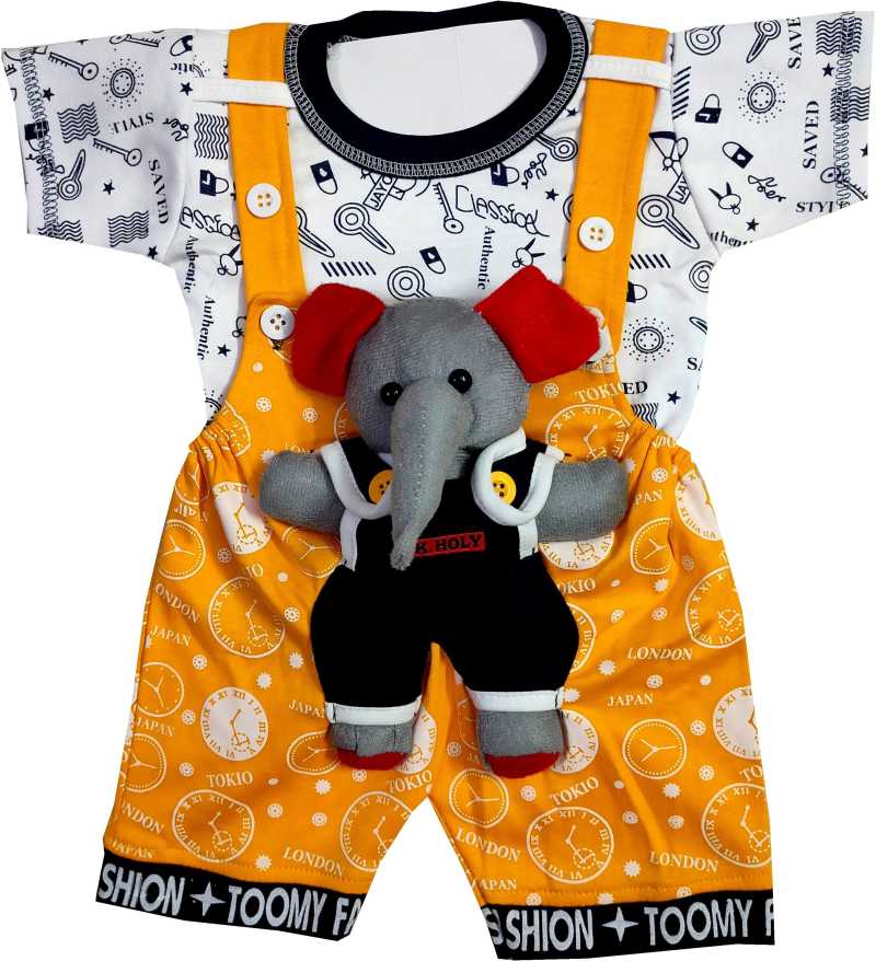 Dungaree For Baby Boys &amp; Baby Girls Printed Cotton Blend
